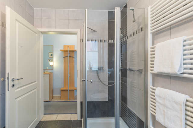 Tageslicht Duschbad mit bodentiefer Dusche und WC