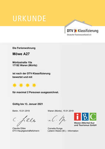 4-Sterne Klassifizierung des DTV der Ferienwohn...