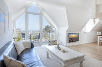 Strandhaus Meetz- Fewo Meerblick Wohnzimmer mit Balkon und Meerblick