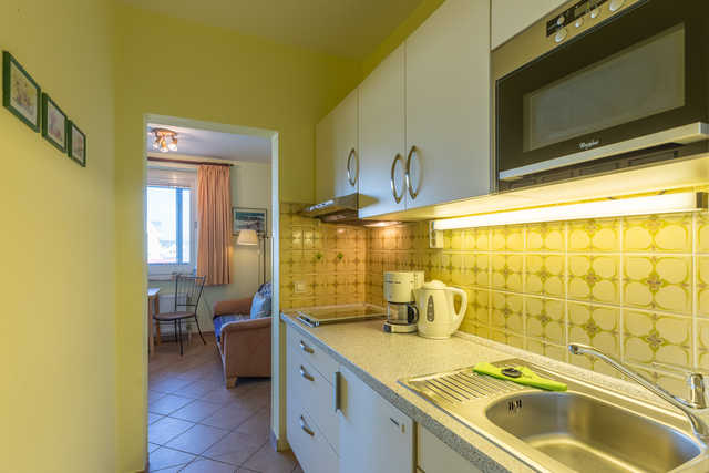 Küchenzeile mit Blick zum Wohnzimmer