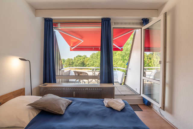 Ferienwohnung Strandkoje Doppelbett mit Ausblick